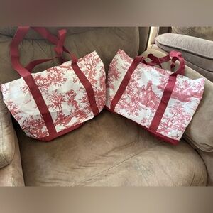 Toile Print Reusable Shopping Tote Bags Set Of 2
